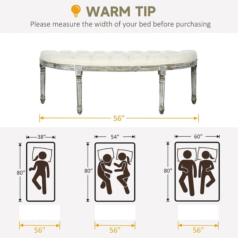 Banc de bout de lit semi-circulaire capitonné