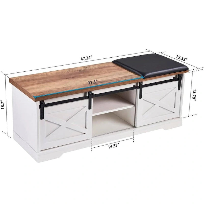 Banc à chaussures de rangement d'entrée avec coussin en cuir
