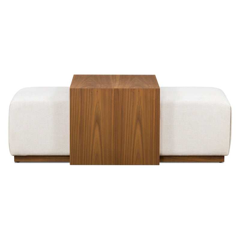 Ottoman avec table ajustable en noyer - Cuir italien véritable pleine fleur