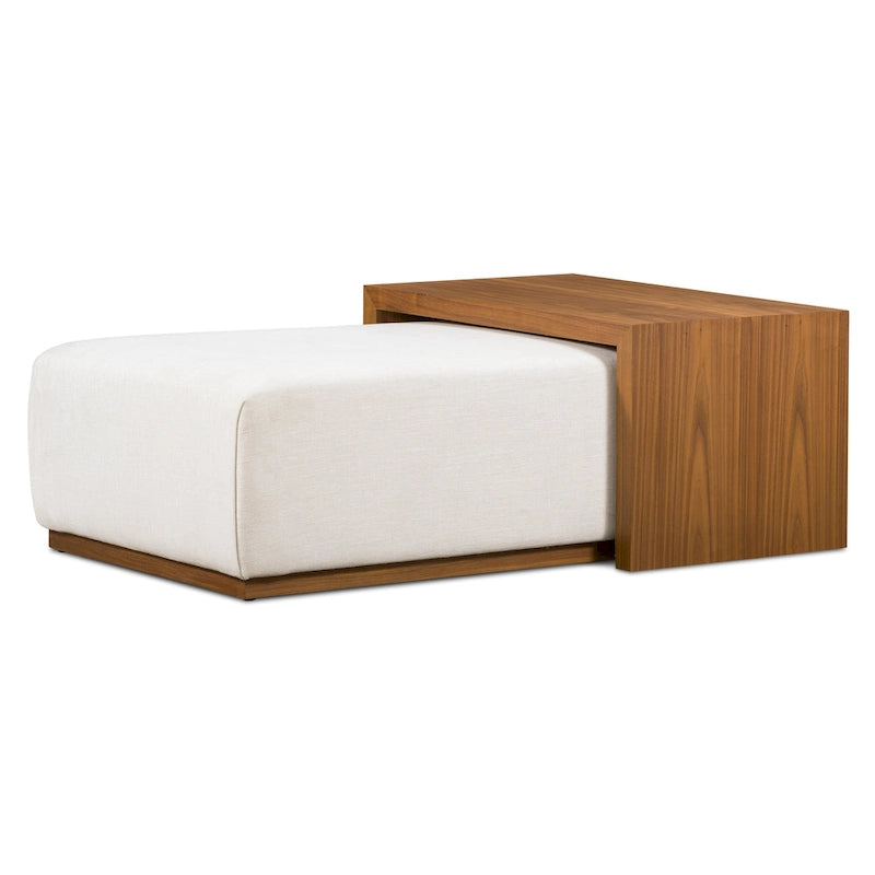 Ottoman avec table ajustable en noyer - Cuir italien véritable pleine fleur