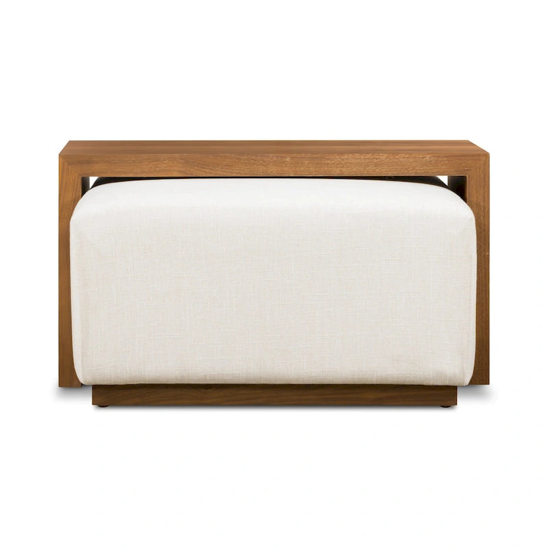 Ottoman avec table ajustable en noyer - Cuir italien véritable pleine fleur