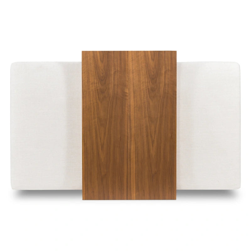 Ottoman avec table ajustable en noyer - Cuir italien véritable pleine fleur