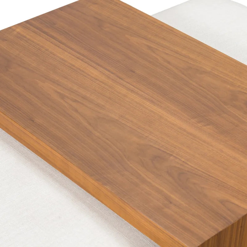 Ottoman avec table ajustable en noyer - Cuir italien véritable pleine fleur