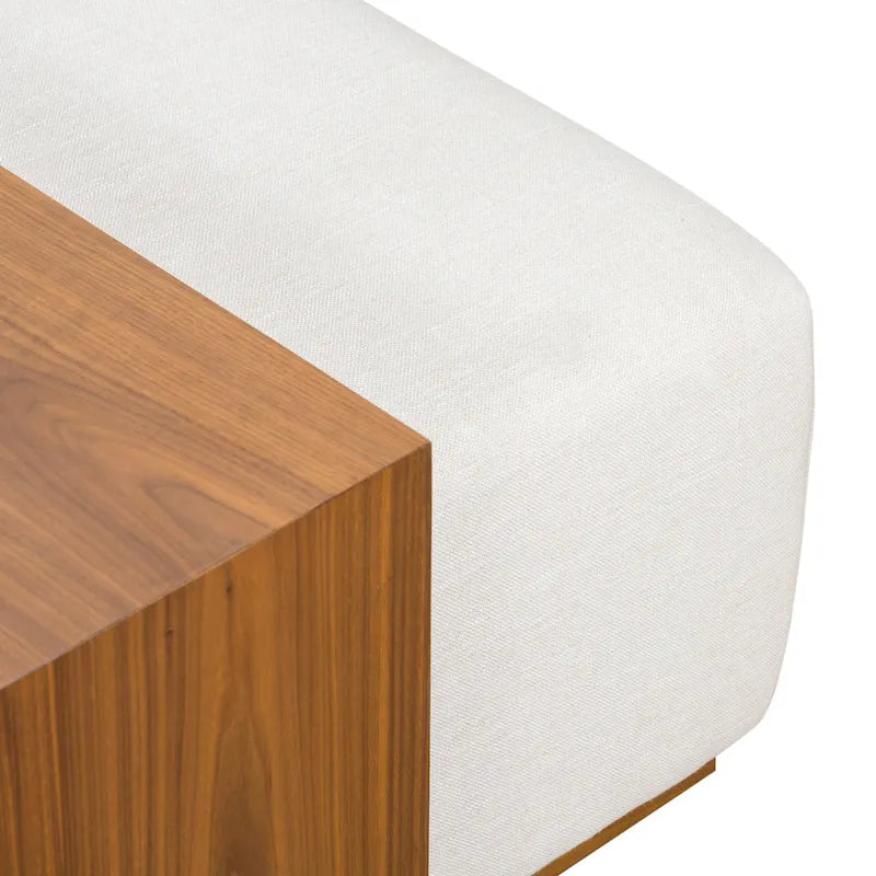 Ottoman avec table ajustable en noyer - Cuir italien véritable pleine fleur