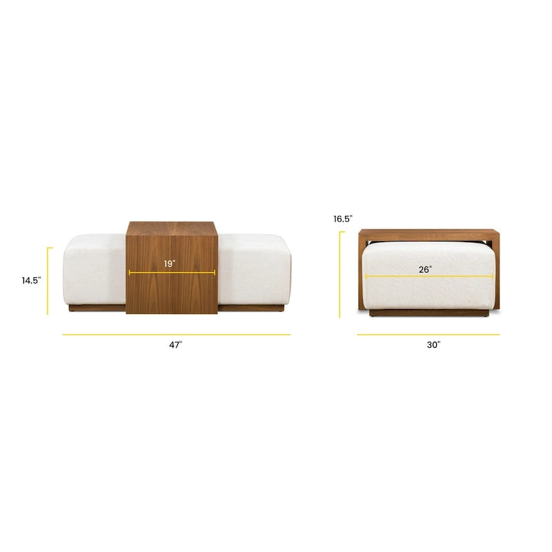 Ottoman avec table ajustable en noyer - Cuir italien véritable pleine fleur