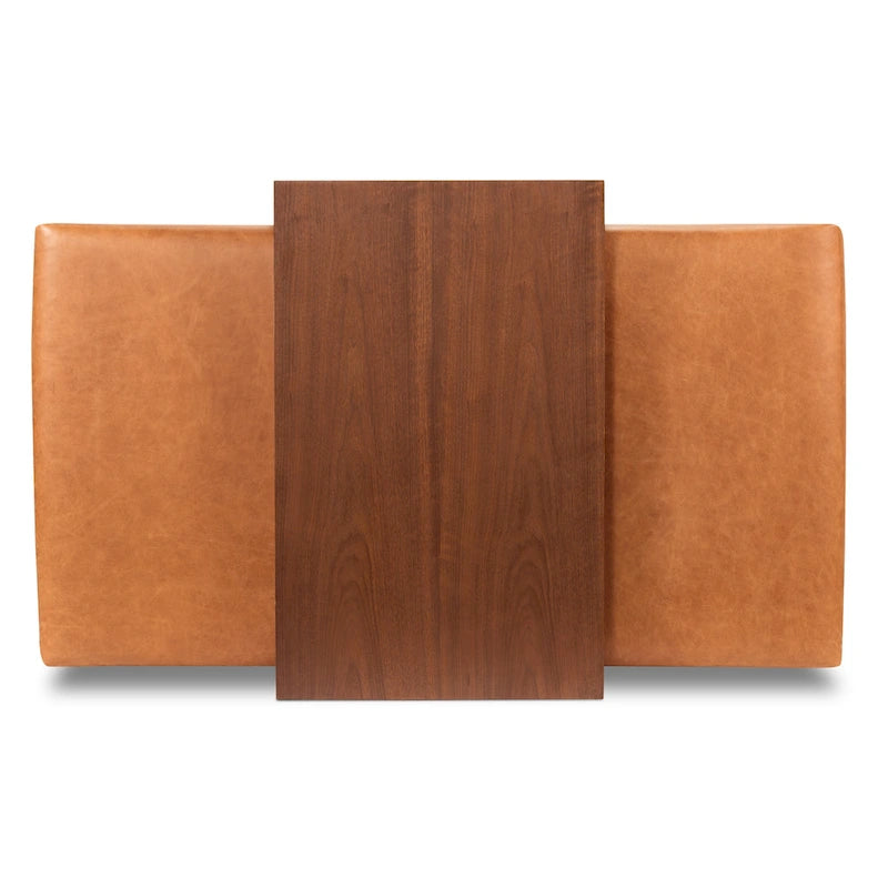 Ottoman avec table ajustable en noyer - Cuir italien véritable pleine fleur