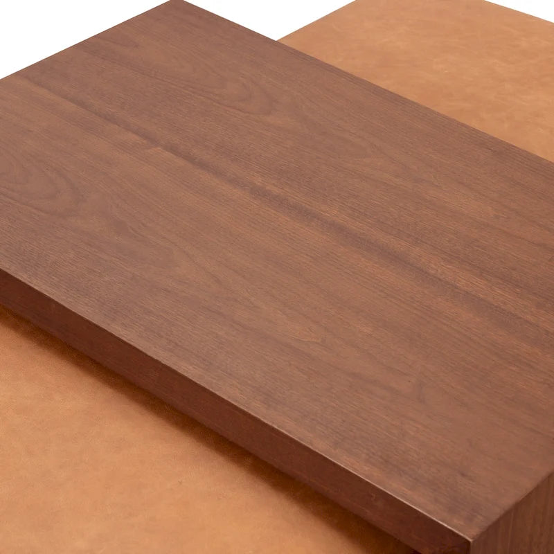 Ottoman avec table ajustable en noyer - Cuir italien véritable pleine fleur