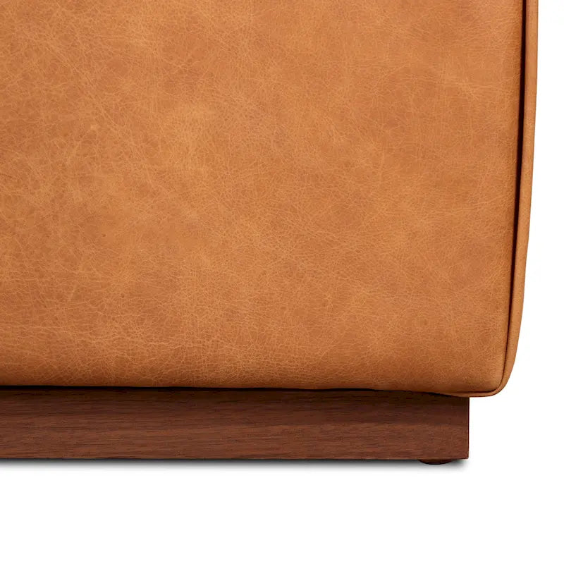 Ottoman avec table ajustable en noyer - Cuir italien véritable pleine fleur