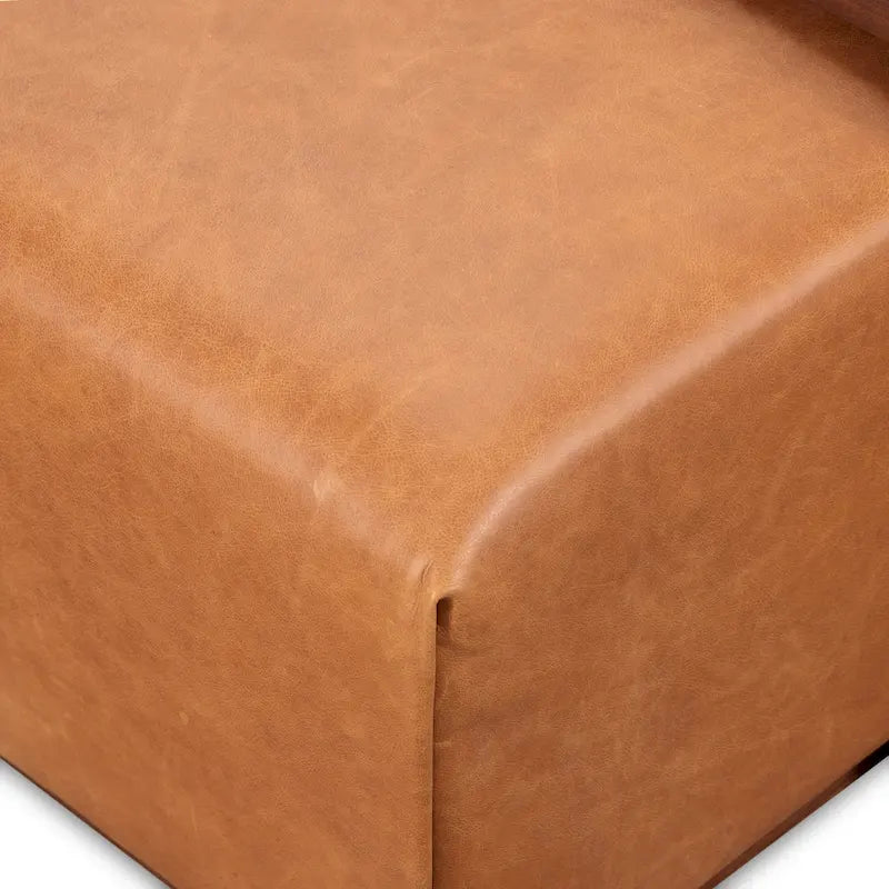 Ottoman avec table ajustable en noyer - Cuir italien véritable pleine fleur