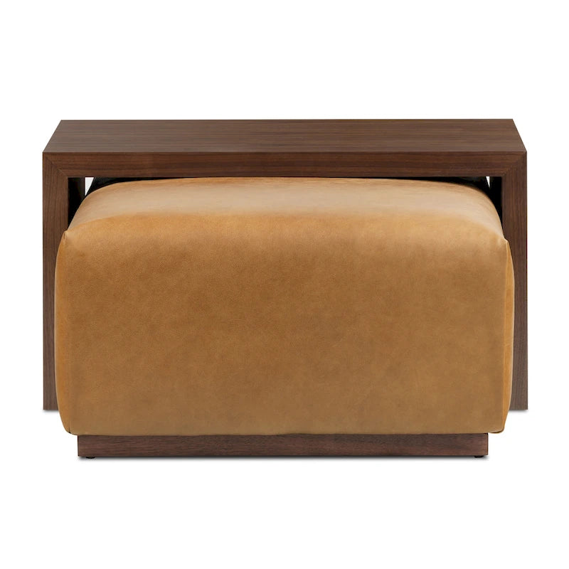 Ottoman avec table ajustable en noyer - Cuir italien véritable pleine fleur