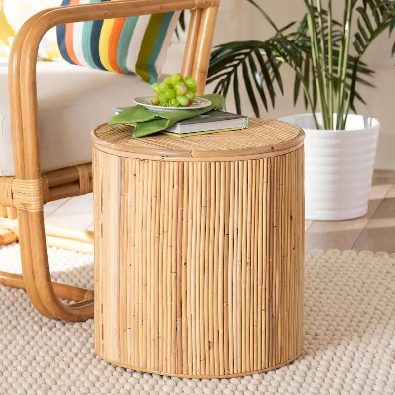 Table d'appoint en rotin naturel, style bohème moderne