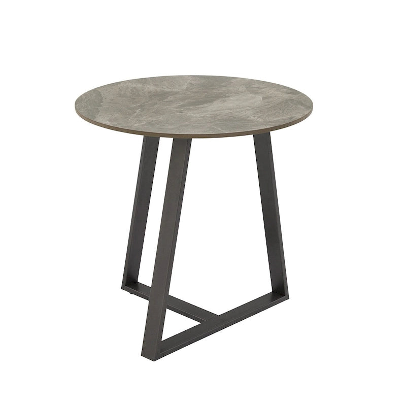 Table d'appoint Modern en pierre frittée brillante avec base en métal gris