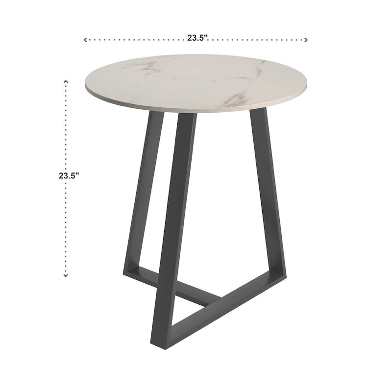 Table d'appoint Modern en pierre frittée brillante avec base en métal gris