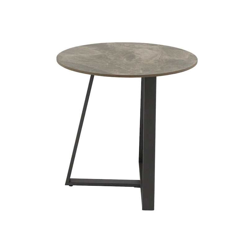 Table d'appoint Modern en pierre frittée brillante avec base en métal gris