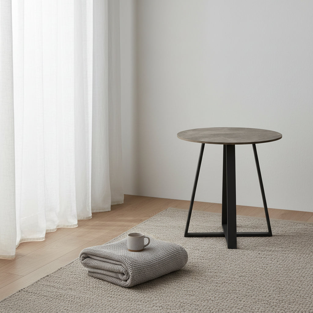 Table d'appoint Modern en pierre frittée brillante avec base en métal gris