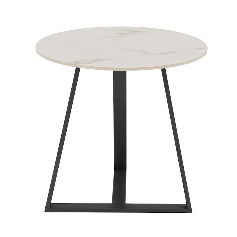 Table d'appoint Modern en pierre frittée brillante avec base en métal gris
