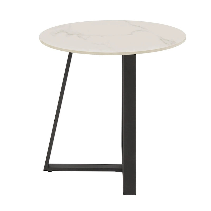 Table d'appoint Modern en pierre frittée brillante avec base en métal gris
