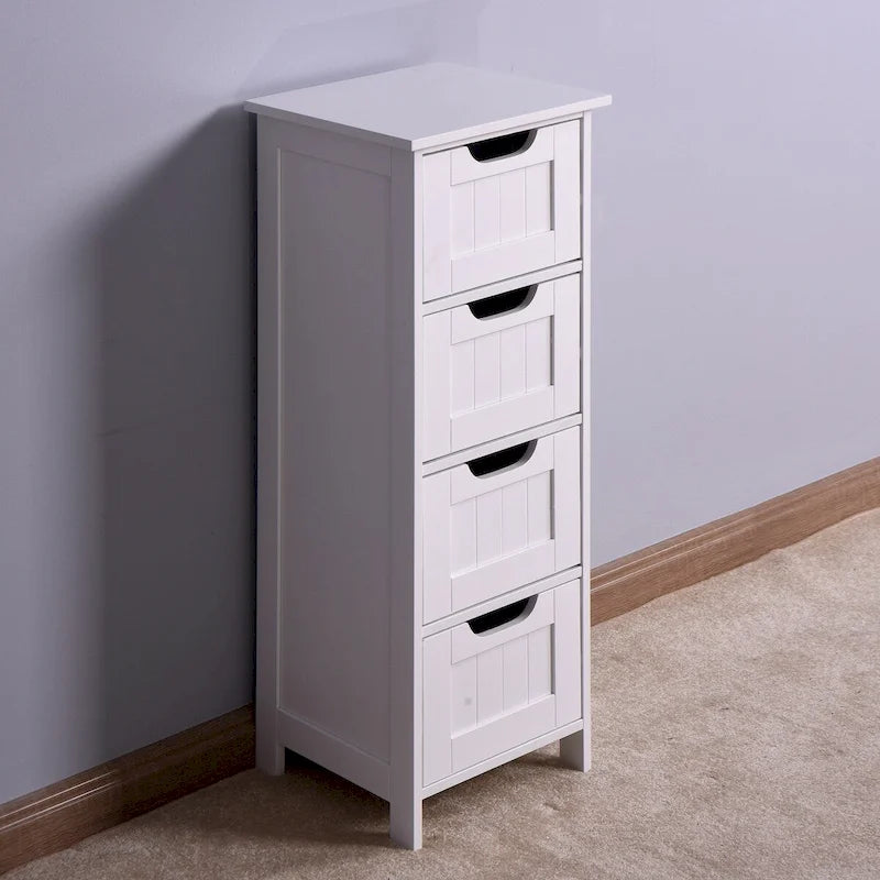 Meuble de Rangement de Salle de Bain Blanc, Meuble Autoportant avec Tiroirs