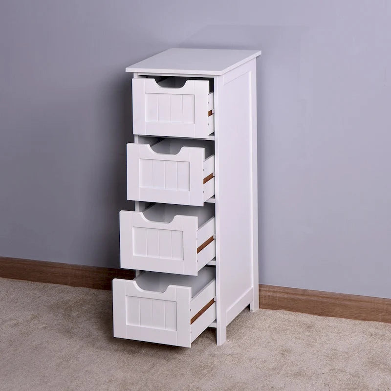 Meuble de Rangement de Salle de Bain Blanc, Meuble Autoportant avec Tiroirs