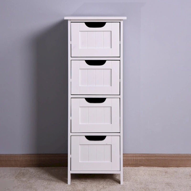 Meuble de Rangement de Salle de Bain Blanc, Meuble Autoportant avec Tiroirs