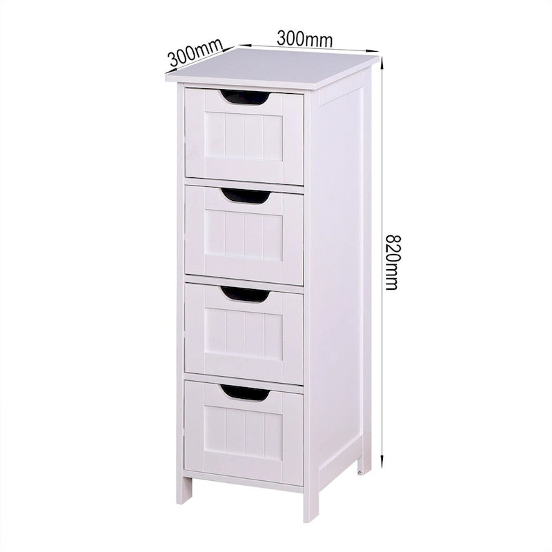 Meuble de Rangement de Salle de Bain Blanc, Meuble Autoportant avec Tiroirs